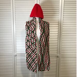 NWT Handmade Crocheted Christmas Textured Beanie & Scarf 66”